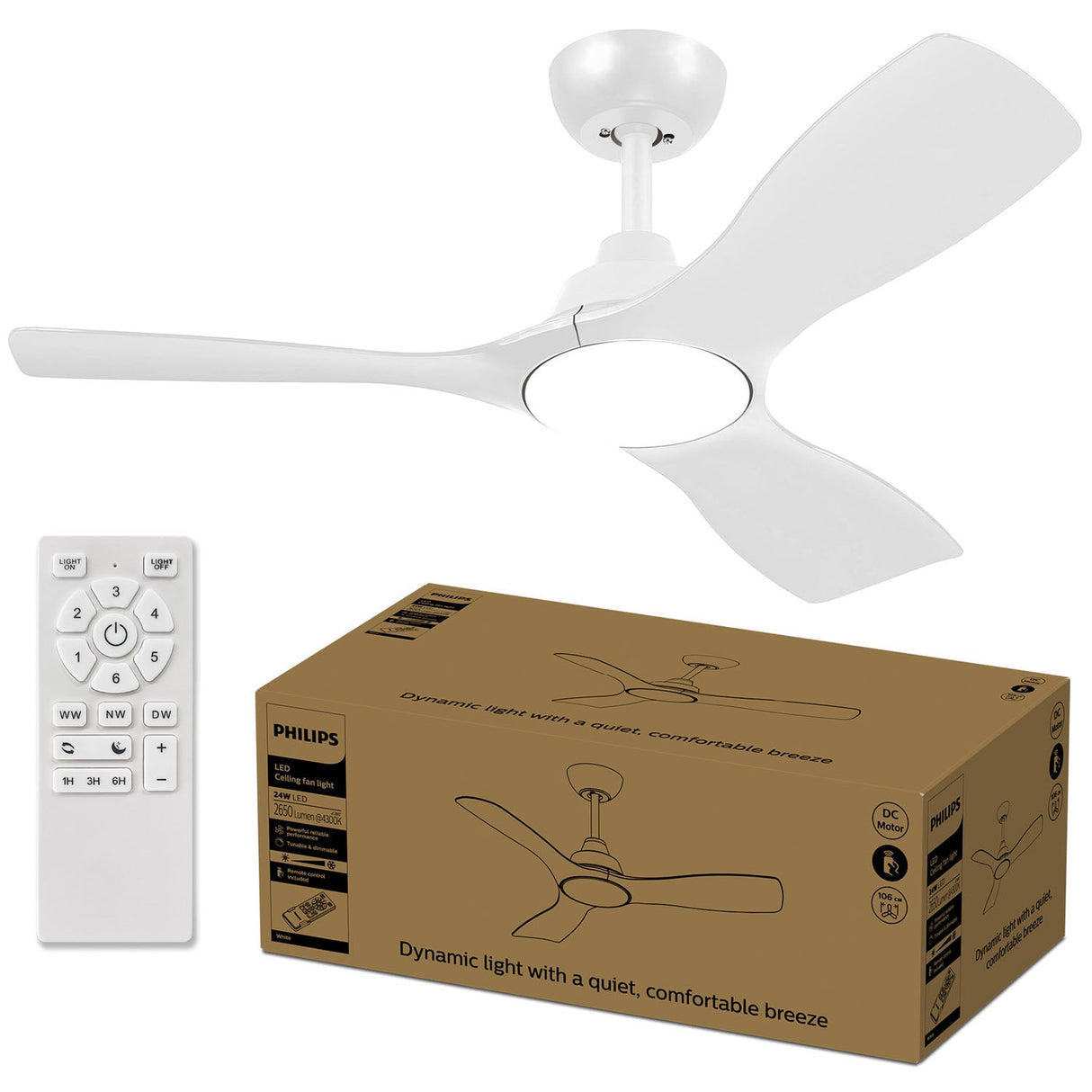 Philips Takfläktslampa Ø106 Cm 30W / 24W Justerbart Vitt Ljus