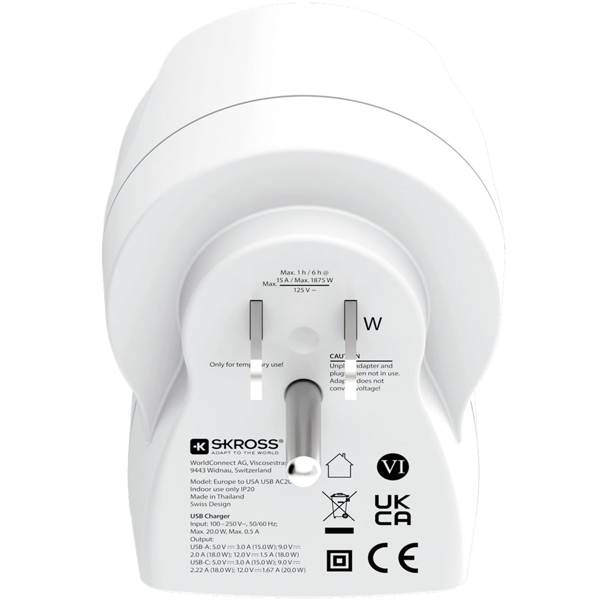 Skross Reseadapter Europa Till Usa M.Fl. Usb-A/Usb-C 20W Pd Jordad