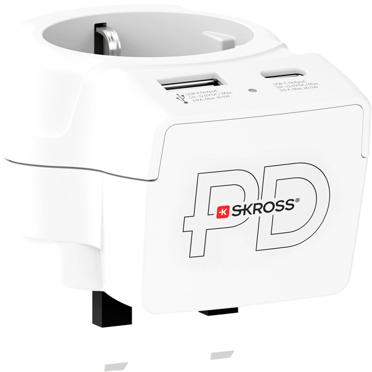 Skross Reseadapter Europa Till Uk M.Fl. Usb-A/Usb-C 20W Pd Jordad