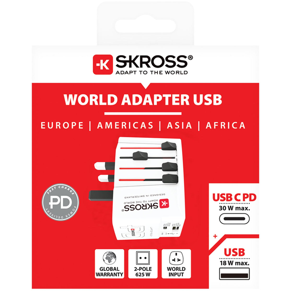 Skross Världsreseadapter Muv Usb Ac30Pd Usb-A+Usb-C Pd 30W Ojordad
