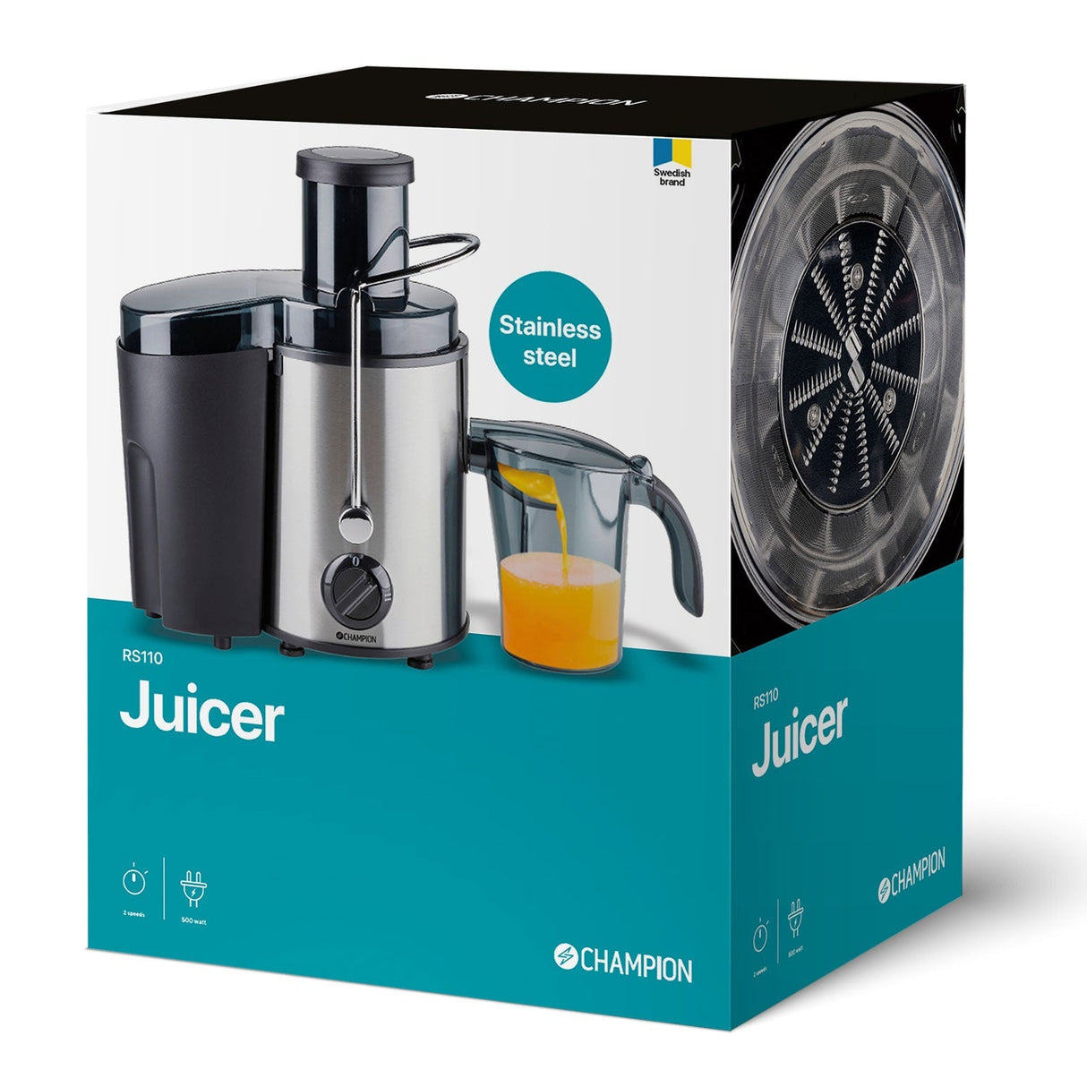 Champion Råsaftcentrifug 0,6L 500W RS110 – Svart