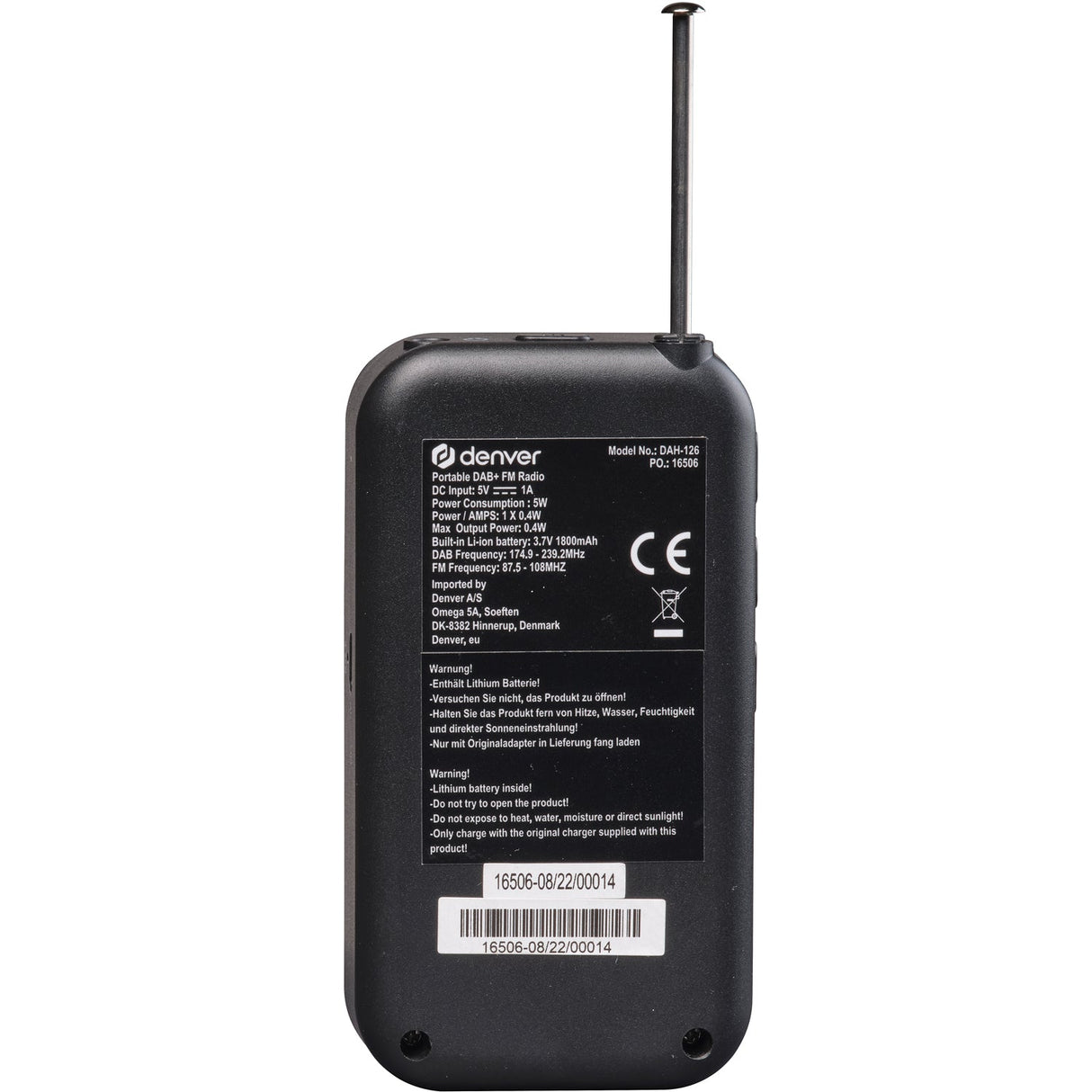 Denver Radio DAB+/FM Pocket-modell Laddbart batteri DAH-126