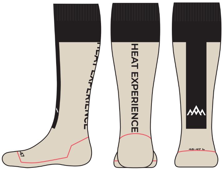 Heat Experience Heated Technical Socks L – Värmestrumpor Sand/svart EU43–45, utan batteri