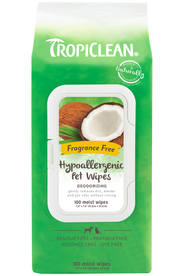 TropiClean Hypoallergena Doftfria Rengöringsservetter för Valp & Katt – 100st