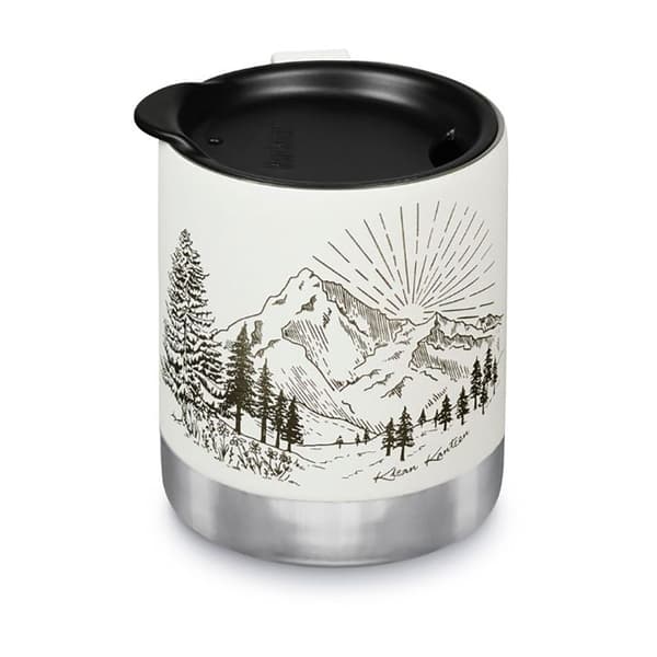 Klean Kanteen Camp Mug Vit Kaffemugg med Bergsmotiv i Rostfritt Stål 355 ml (tumbler Lid) – Mountain Matte White
