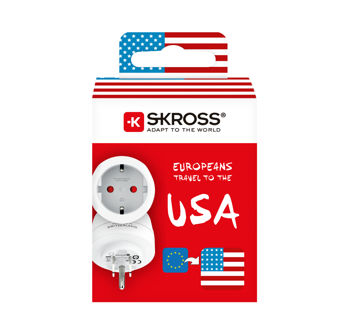 SKROSS Reseadapter Europa till USA m.fl. Jordad