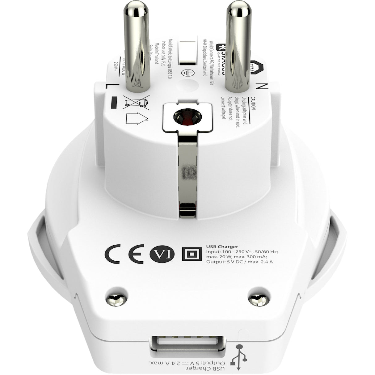 SKROSS Reseadapter Världen till Europa USB-A 12W Jordad