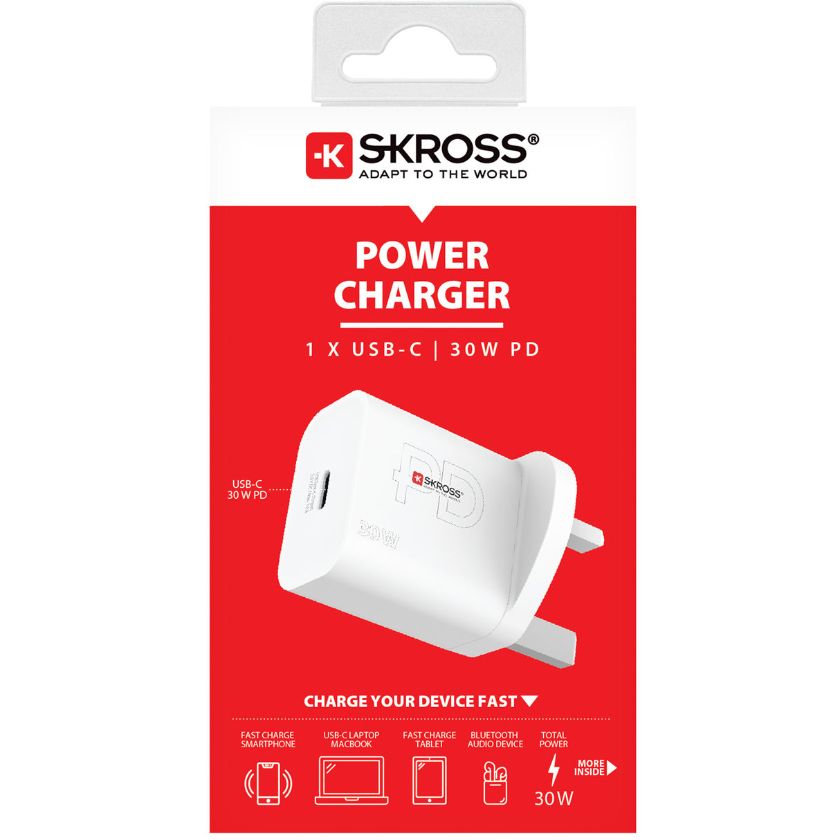 SKROSS Reseladdare UK m.fl. USB-C PD 30W Ojordad