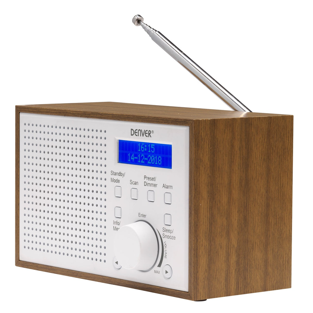 Denver Radio DAB+/FM Klocka Alarm DAB-46W Trä/Vit