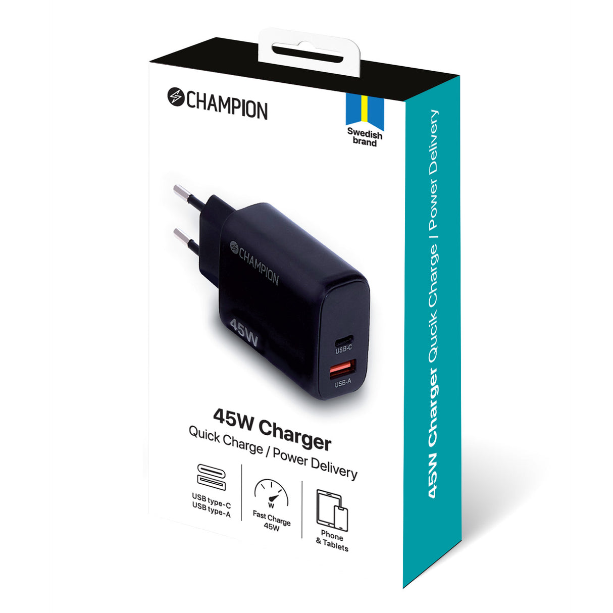 Champion Laddare 45W PD/QC - Svart