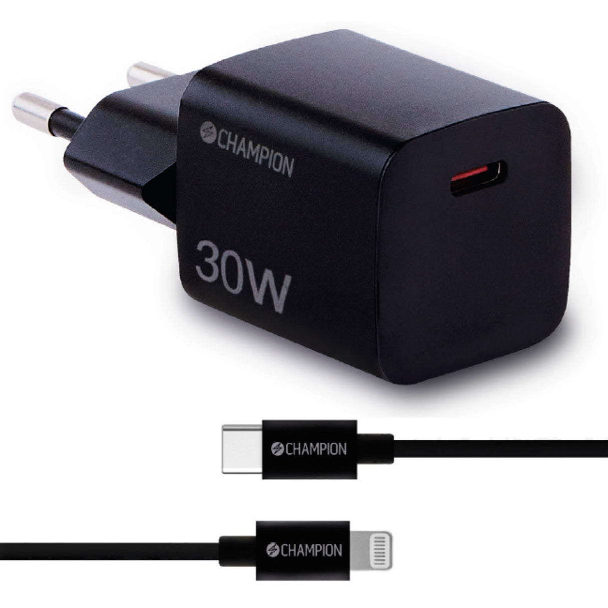 Champion Laddare 30W + USB-C till Lightning Kabel - Svart