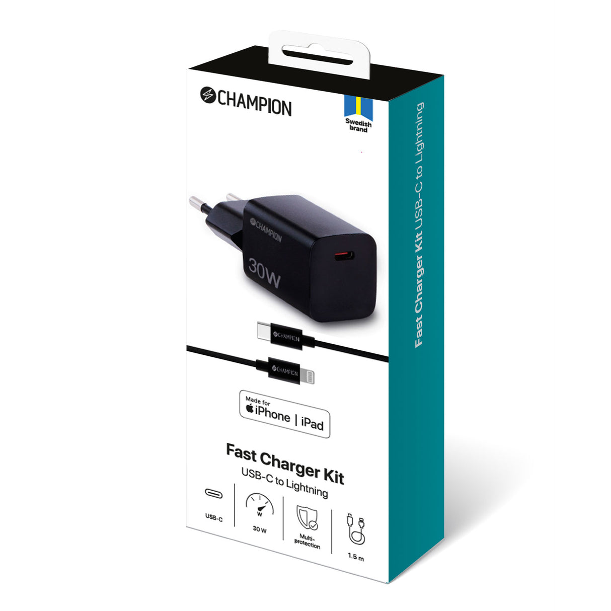 Champion Laddare 30W + USB-C till Lightning Kabel - Svart