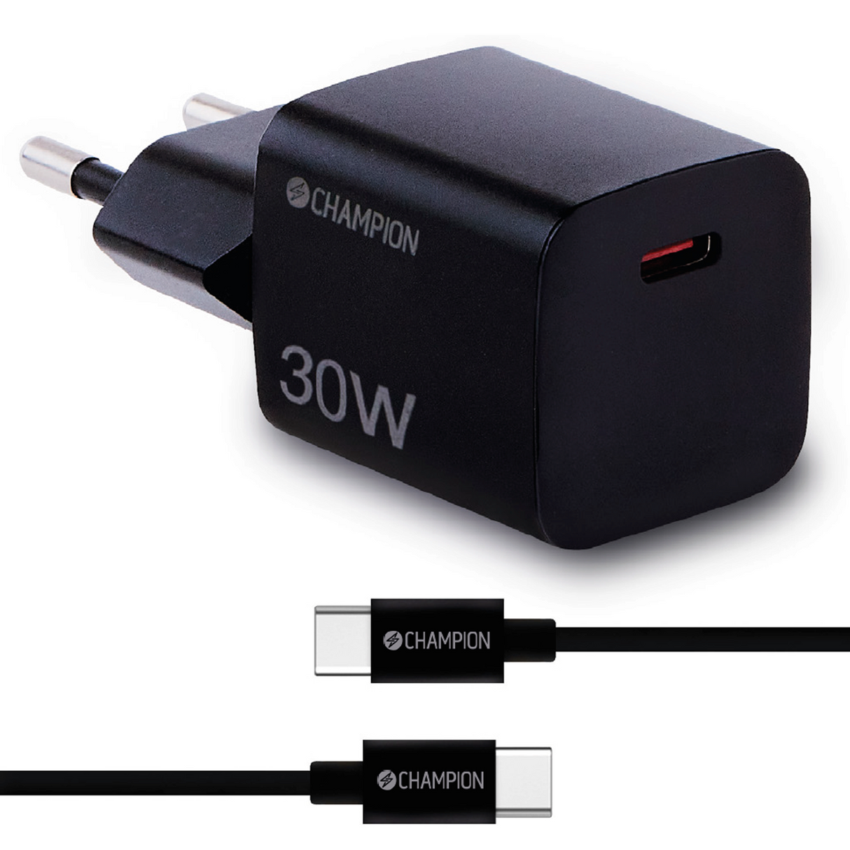 Champion Laddare 30W + USB-C Kabel - Svart