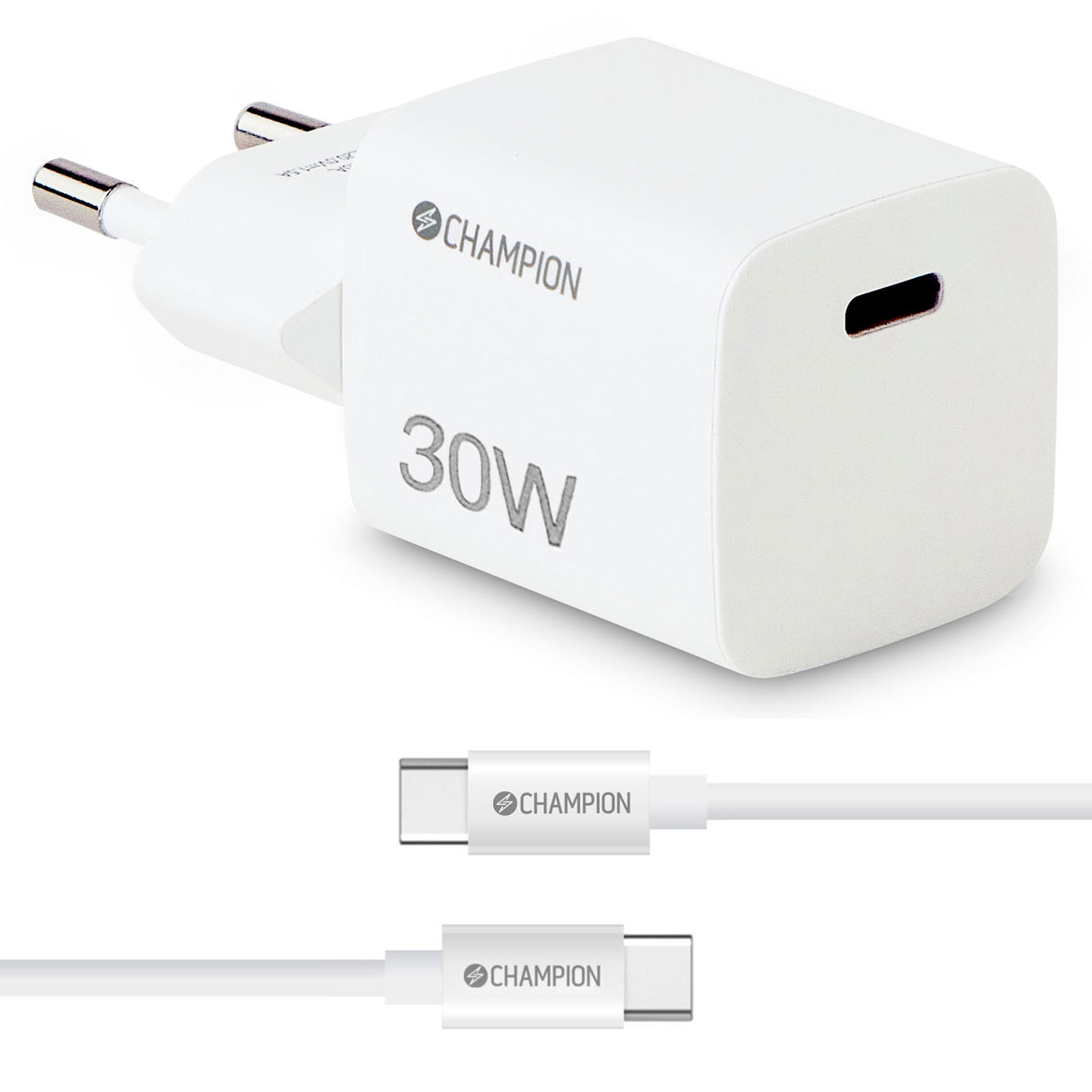 Champion Laddare 30W + USB-C Kabel - Vit
