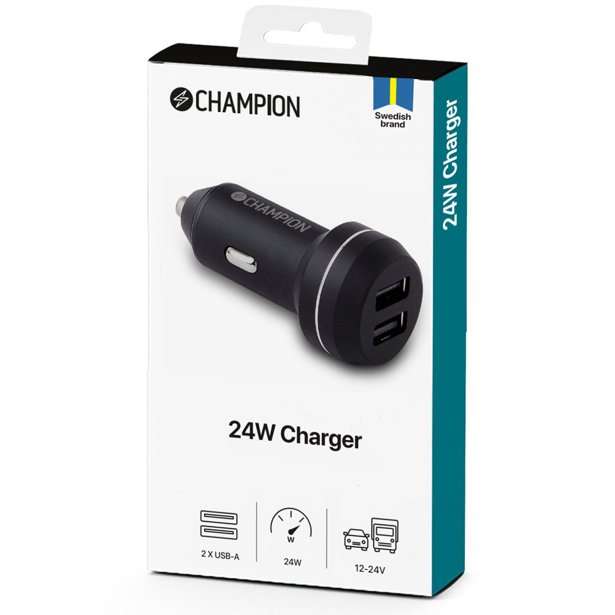 Champion Billaddare 24W 2-Port - Svart