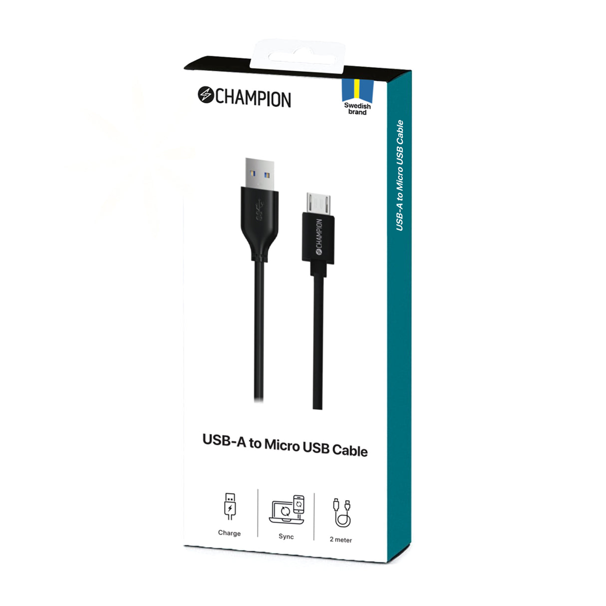 Champion USB-A till Micro-USB Kabel 1m - Svart