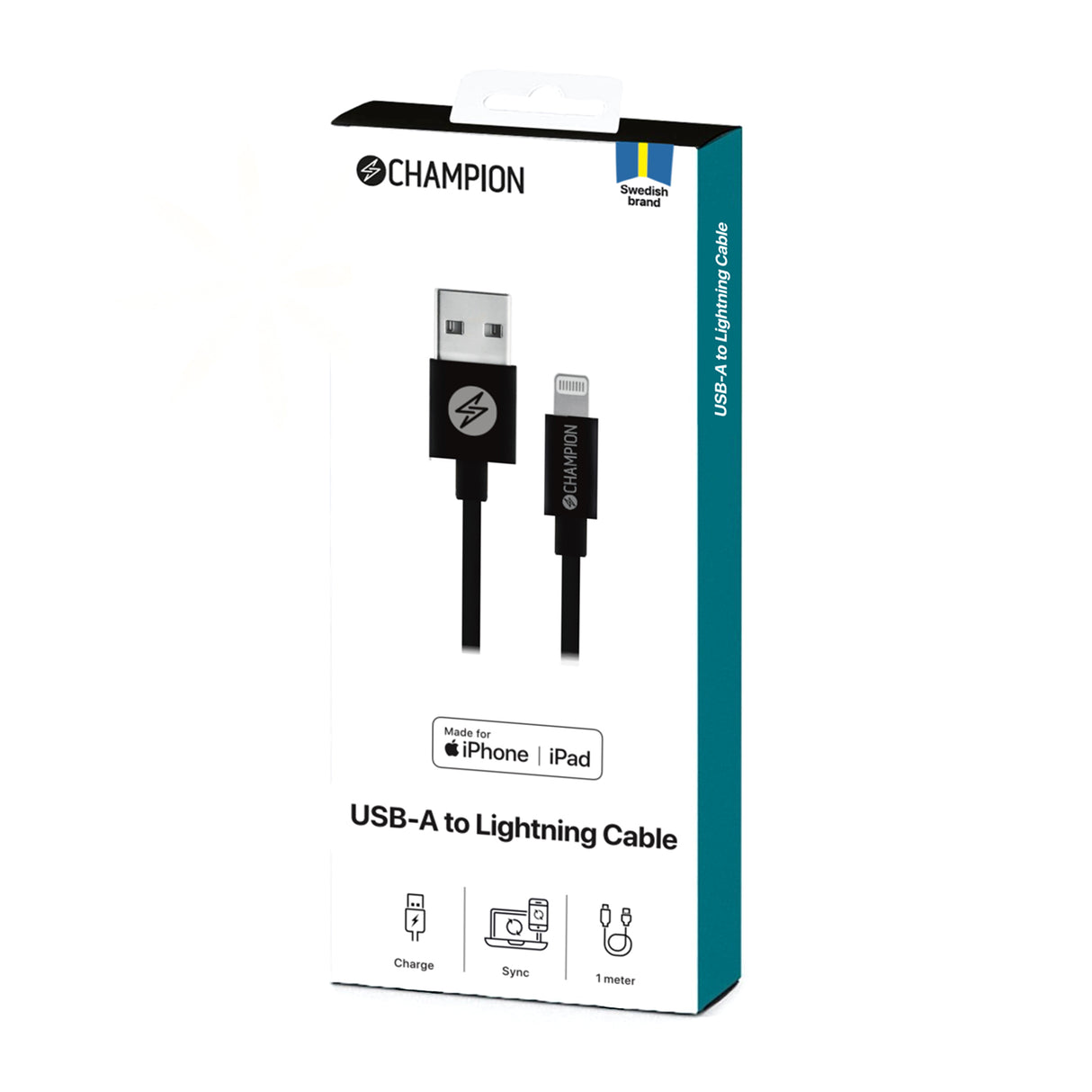Champion USB-A till Lightning Kabel 1m - Svart
