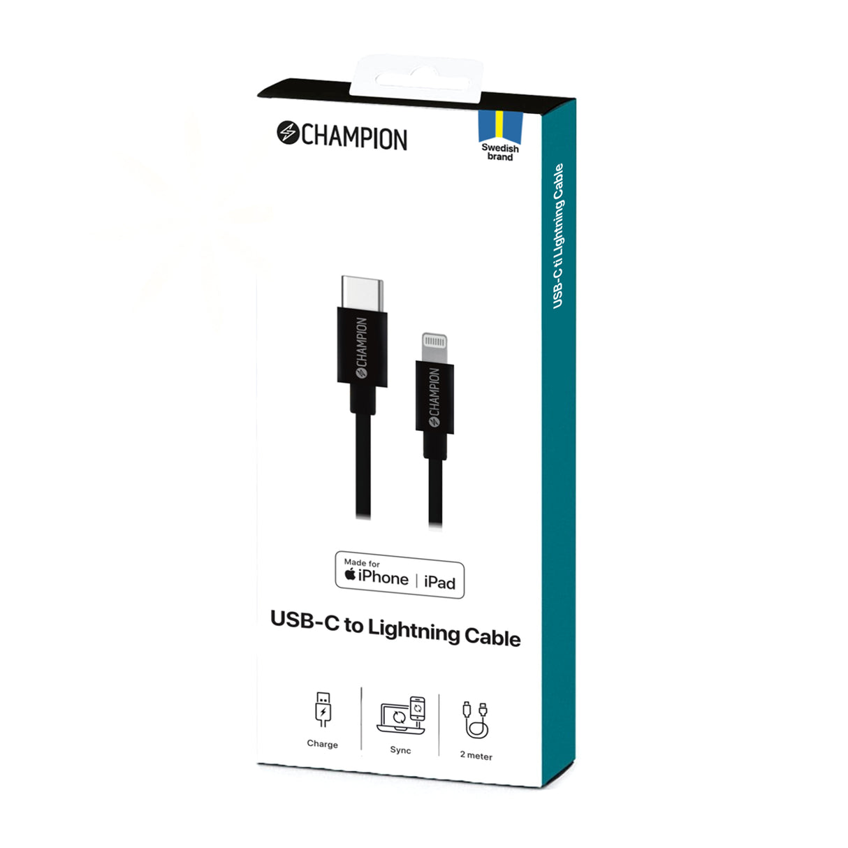 Champion USB-C till Lightning Kabel 2m - Svart