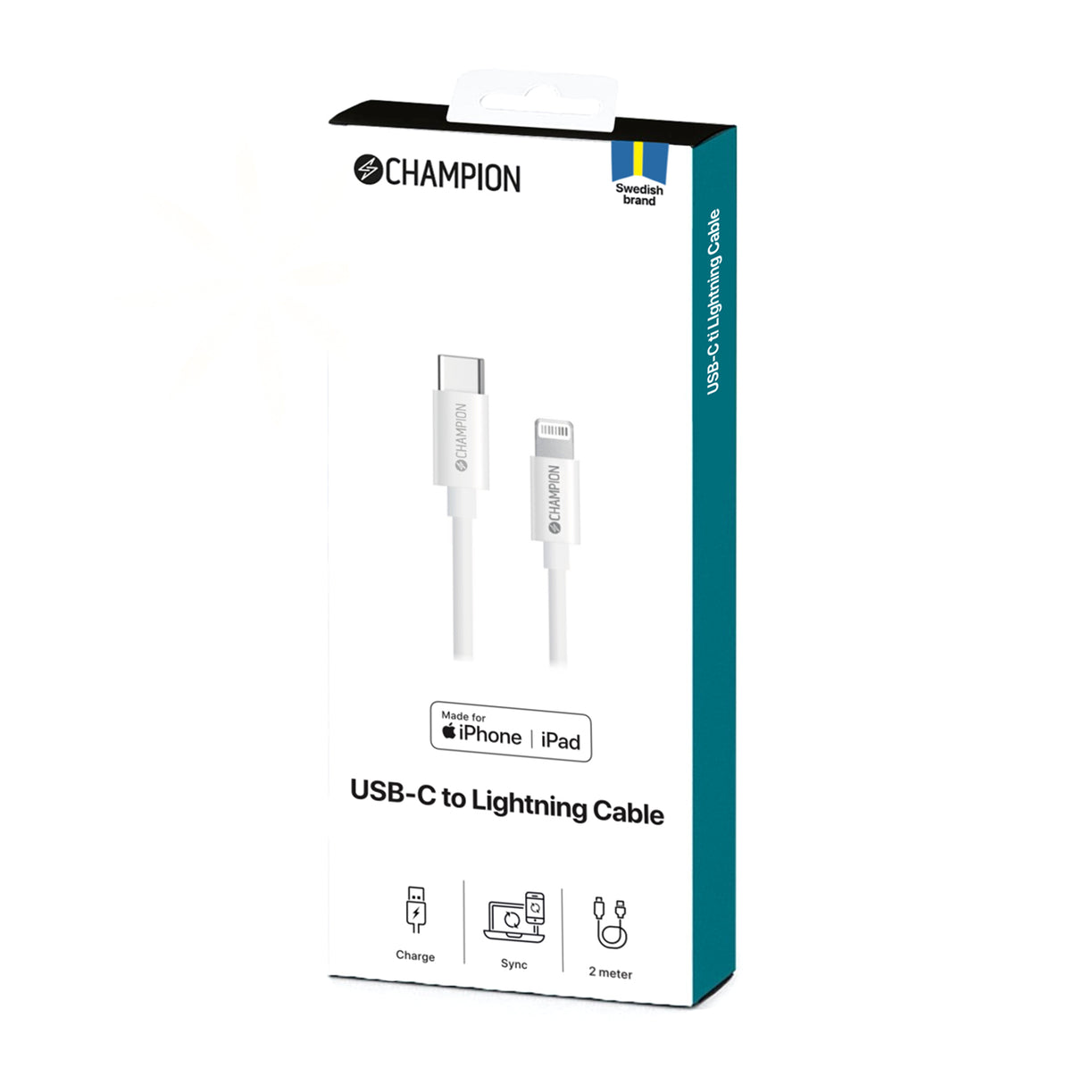 Champion USB-C till Lightning Kabel 2m - Vit