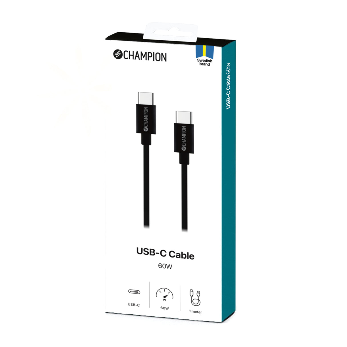 Champion USB-C Kabel 60W 1m - Svart