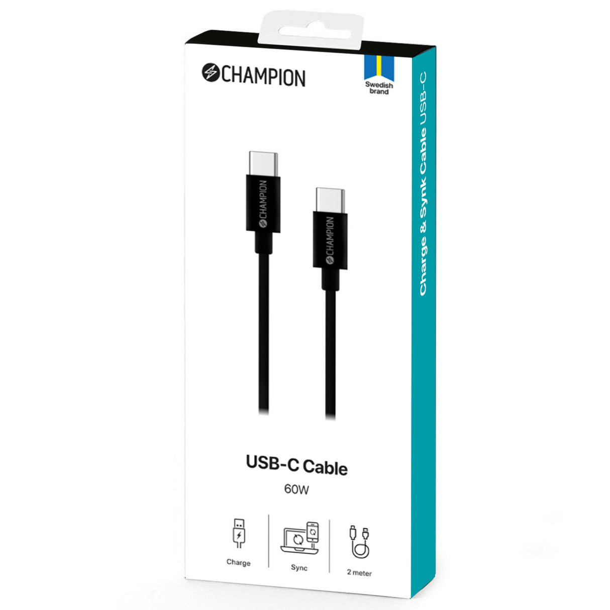 Champion USB-C Kabel 60W 2m - Svart