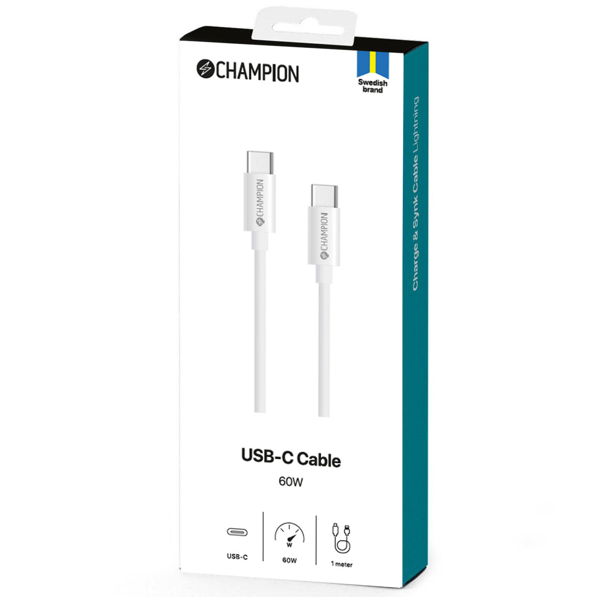 Champion USB-C Kabel 60W 1m - Vit