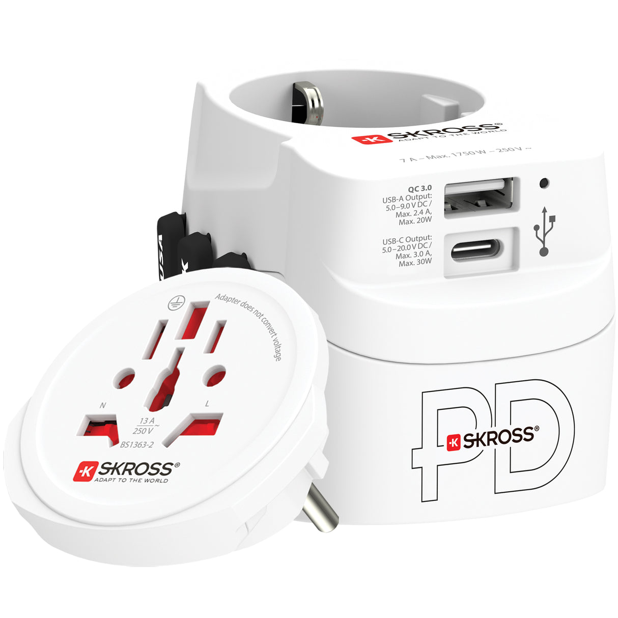 SKROSS Världsreseadapter PRO Light USB AC30PD World PD 30W Jordad