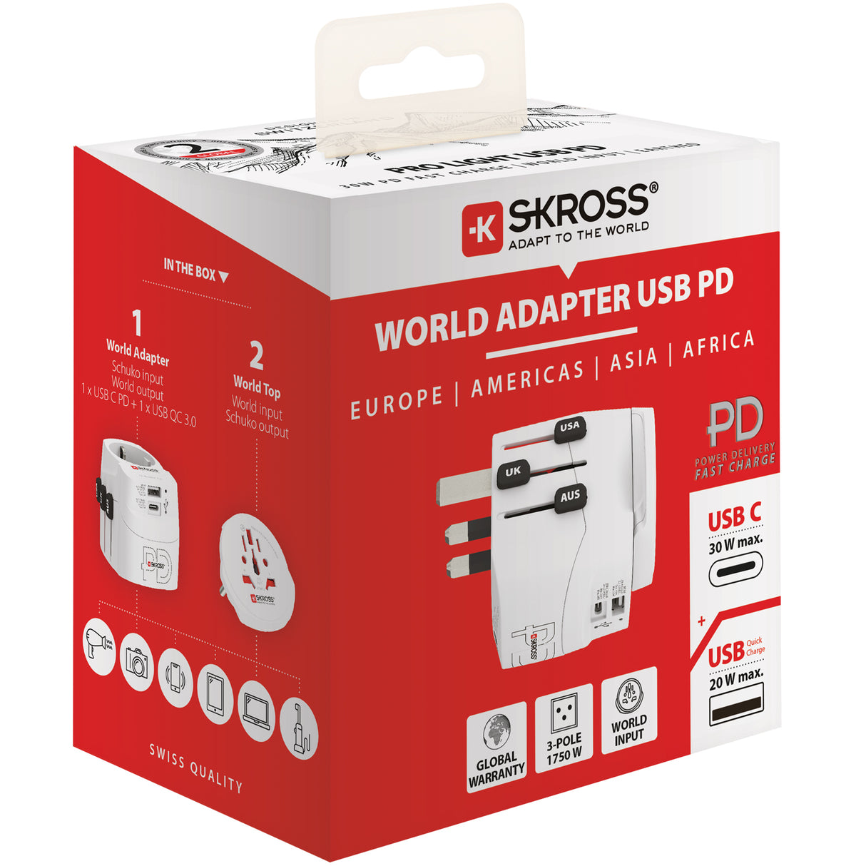 SKROSS Världsreseadapter PRO Light USB AC30PD World PD 30W Jordad