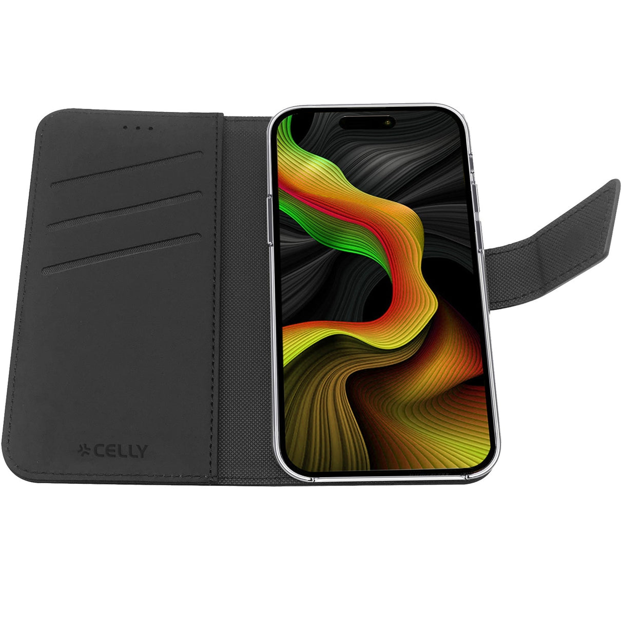 Celly Wally Wallet Case iPhone 15 Pro Max Svart