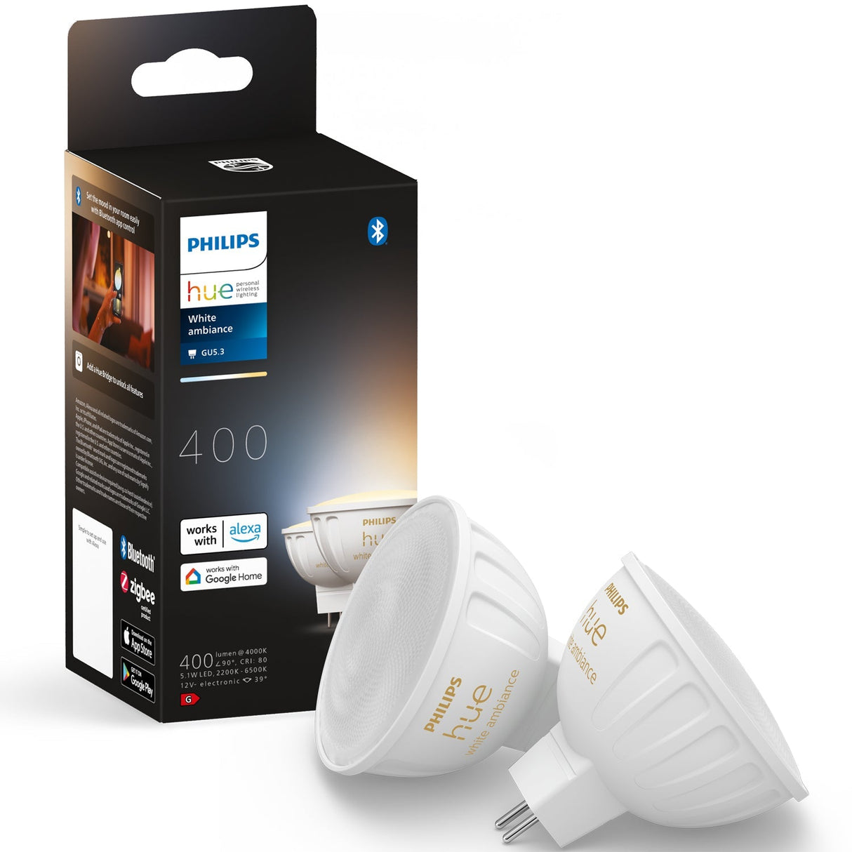 Philips Hue White Ambiance Gu5.3 Mr16 12V 400Lm 2-Pack
