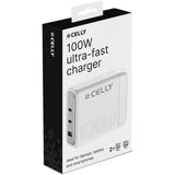 Celly Power Station 1 x USB-A + 2 x USB-C PD 100W GaN Vit