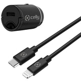 Celly Billaddare Mini USB-C PD 20W + USB-C till Lightning-kabel