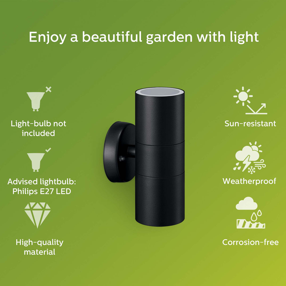 Philips Kylis Väggarmatur Up-/Downlight (2Xgu10-Sockel) Ip44 Rostfritt Stål Svart