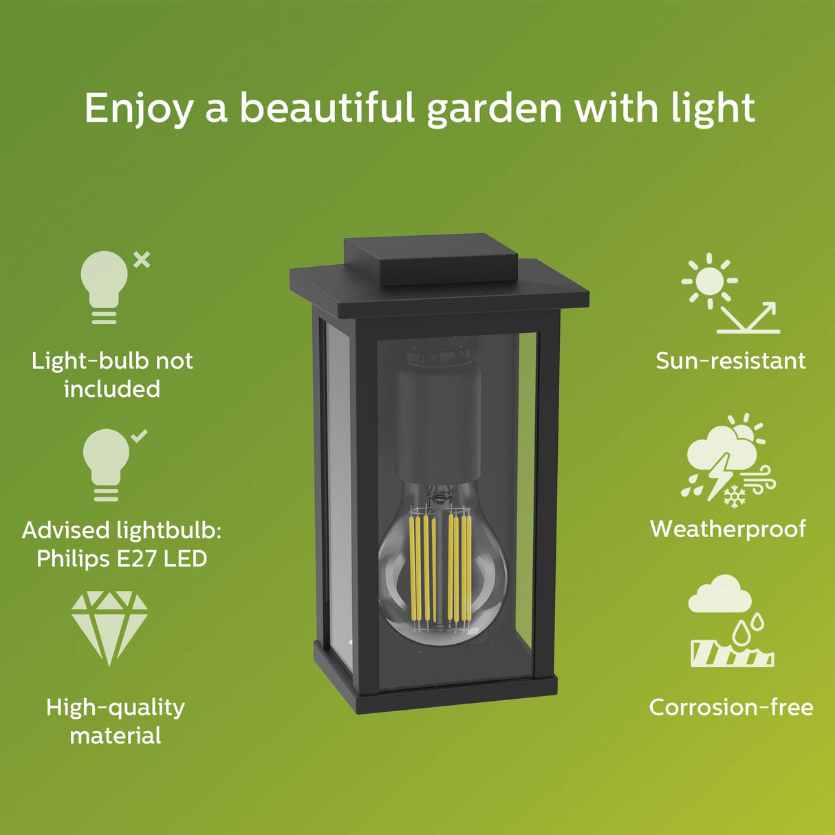 Philips Mirth Väggarmatur (E27-Sockel) Ip44 Aluminium/Glas Svart