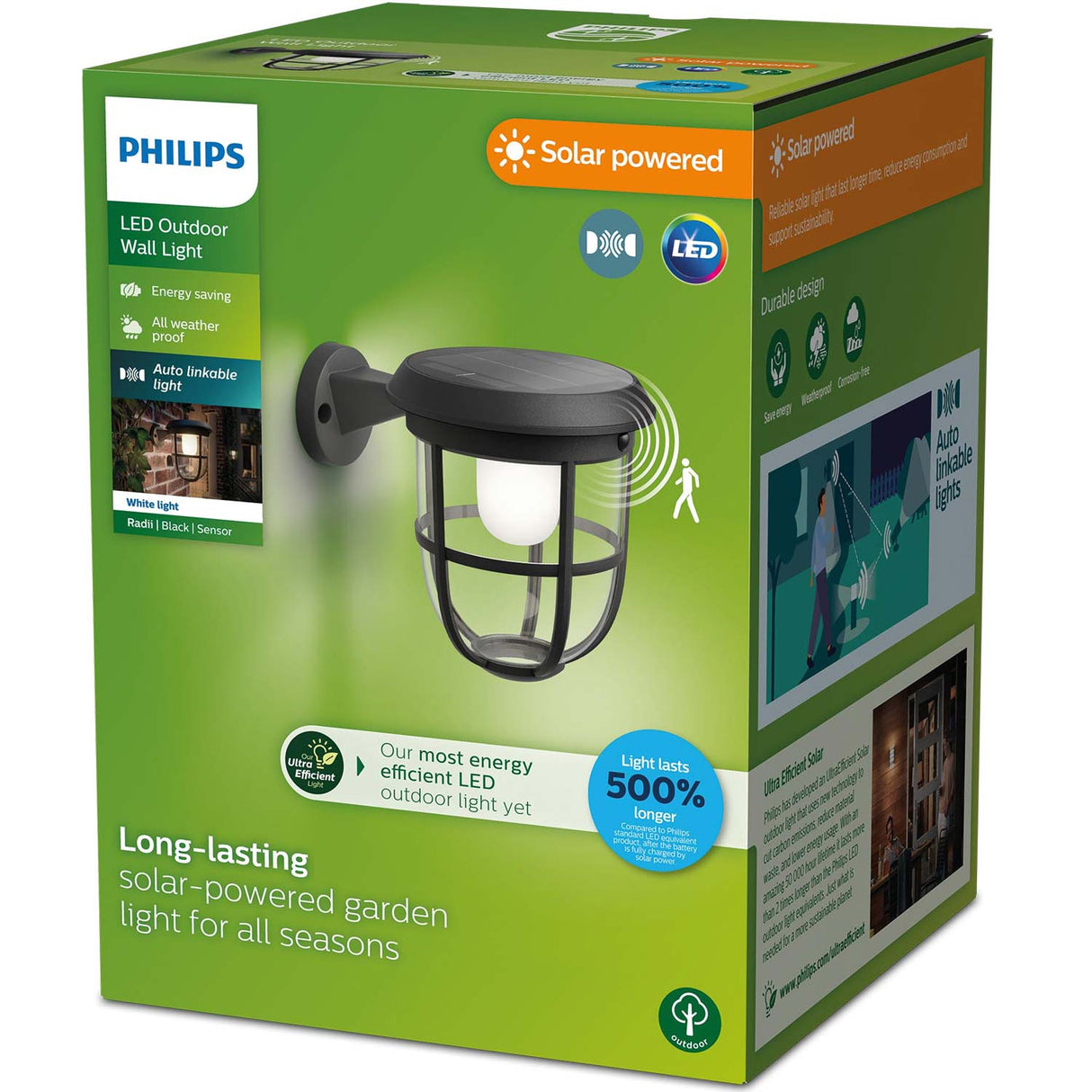 Philips Radii Vägglampa Solcell Ultra Efficient Led 250Lm Svart