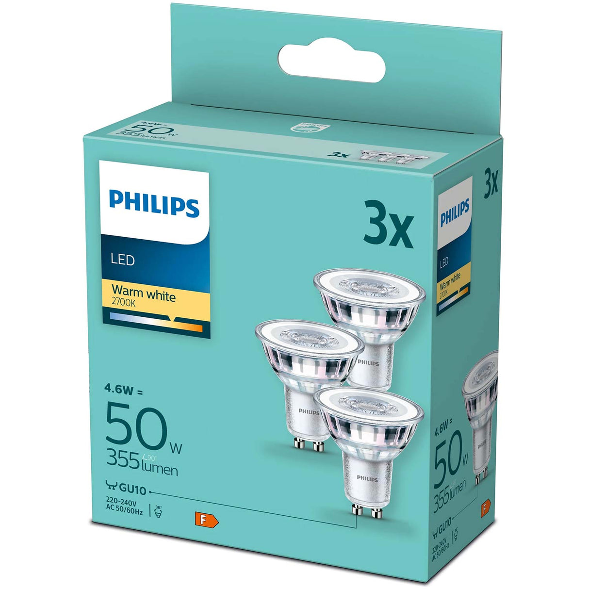 Philips 3-Pack Led Gu10 4,6W (50W) 355Lm