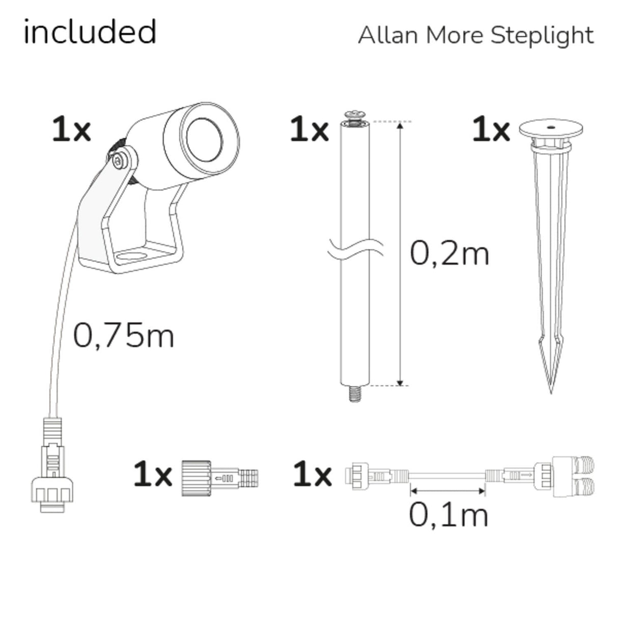 Llitt Allan More Spotlight m metallspjut 1-pack 12V 3000K 100lm IP67