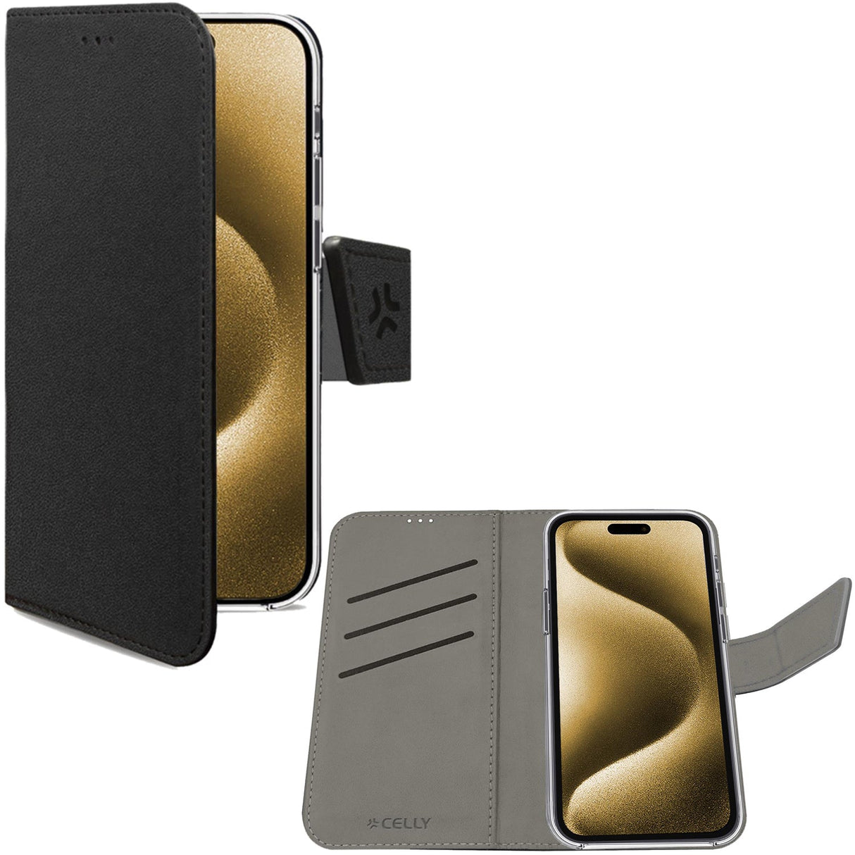 Celly Wally Wallet Case iPhone 16 Plus Svart