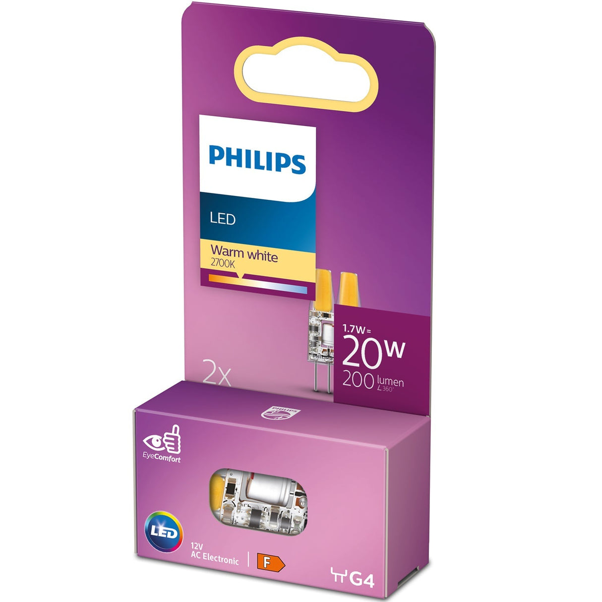Philips Led G4 1,7W (20W) 12V Micro 200Lm Varmvit 2-Pack