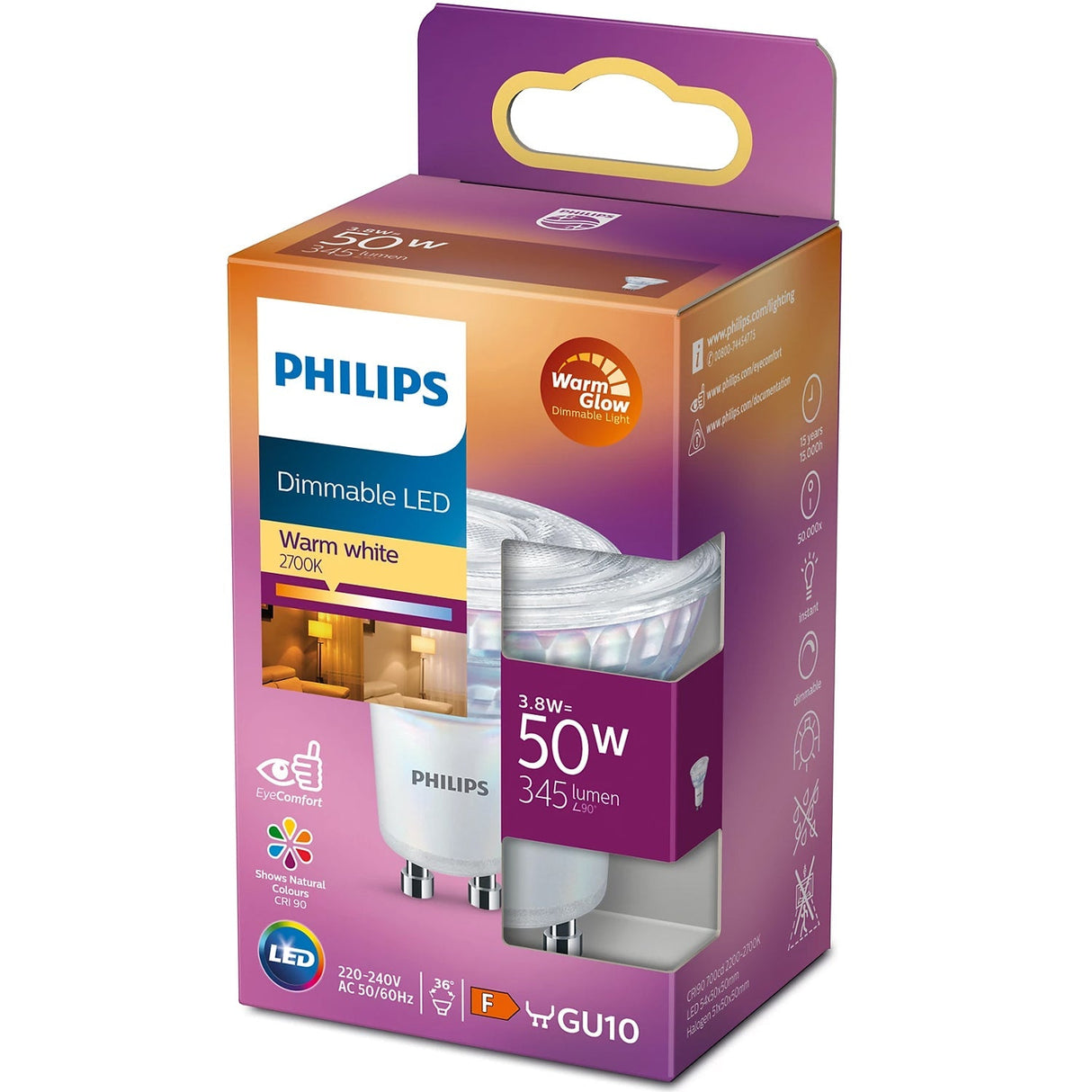 Philips Led Gu10 Spot 3,8W (50W) Dimbar Warmglow 345Lm