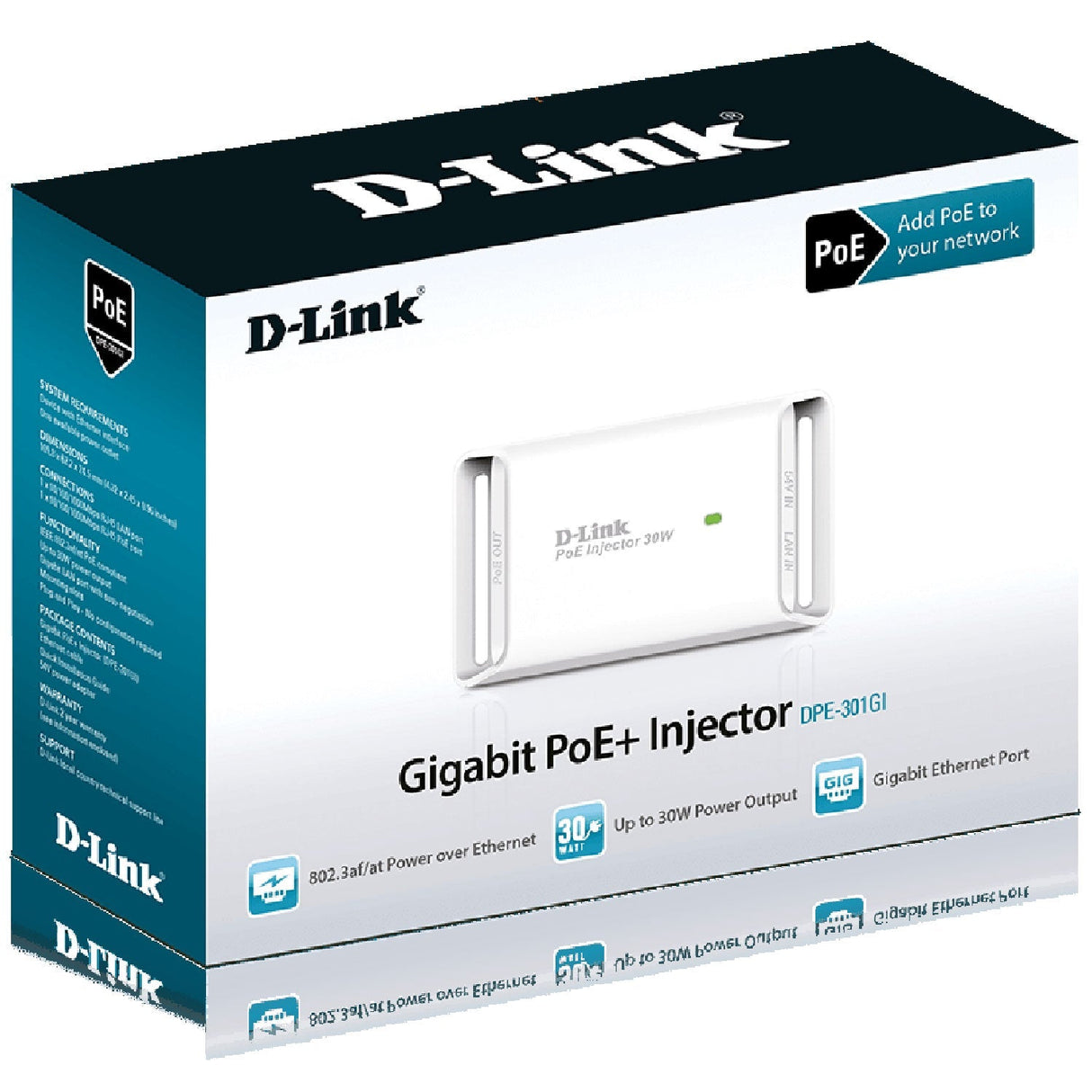 D-Link DPE-301GI 1-Port Gigabit 30W PoE Injector 802.3at/802.3af