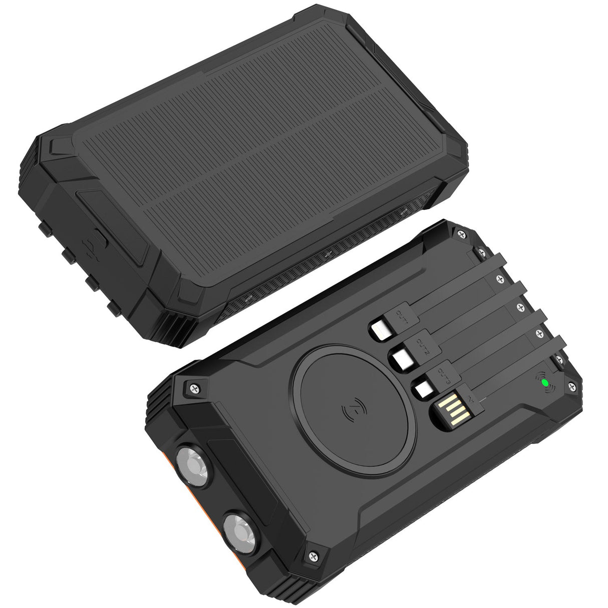 Denver PowerBank 20.000 mAh Solcell 4st kablar + trådlös laddning Svart