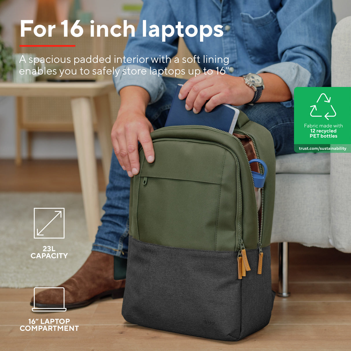 Trust Lisboa Ryggsäck för laptop 16" - Grön