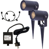 LightsOn Luna Startpaket 2 x Trädgårdsspot Grå