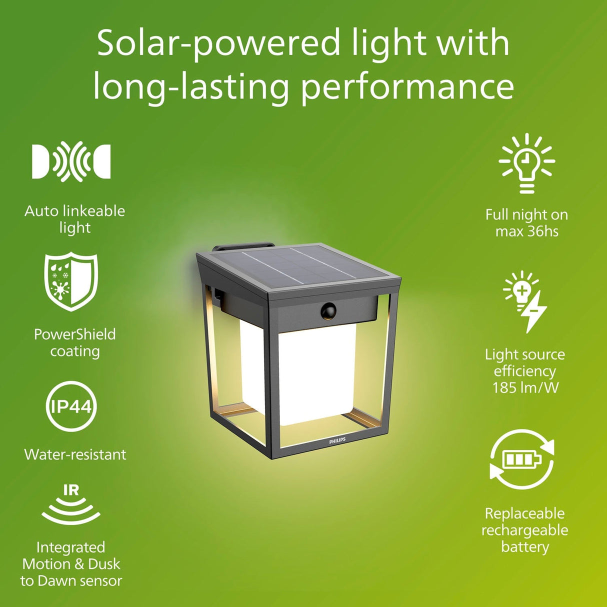 Philips Blaise Vägglampa Solcell Led 250/20Lm Svart