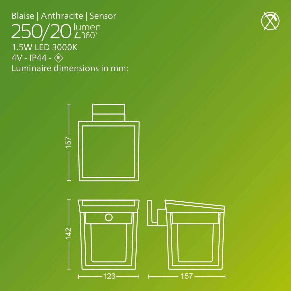 Philips Blaise Vägglampa Solcell Led 250/20Lm Svart