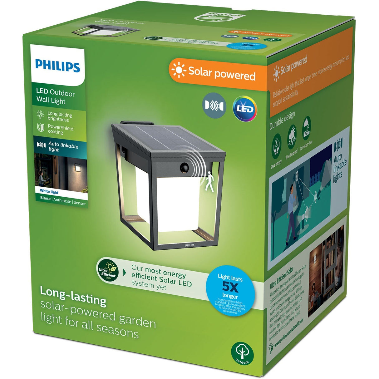 Philips Blaise Vägglampa Solcell Led 250/20Lm Svart