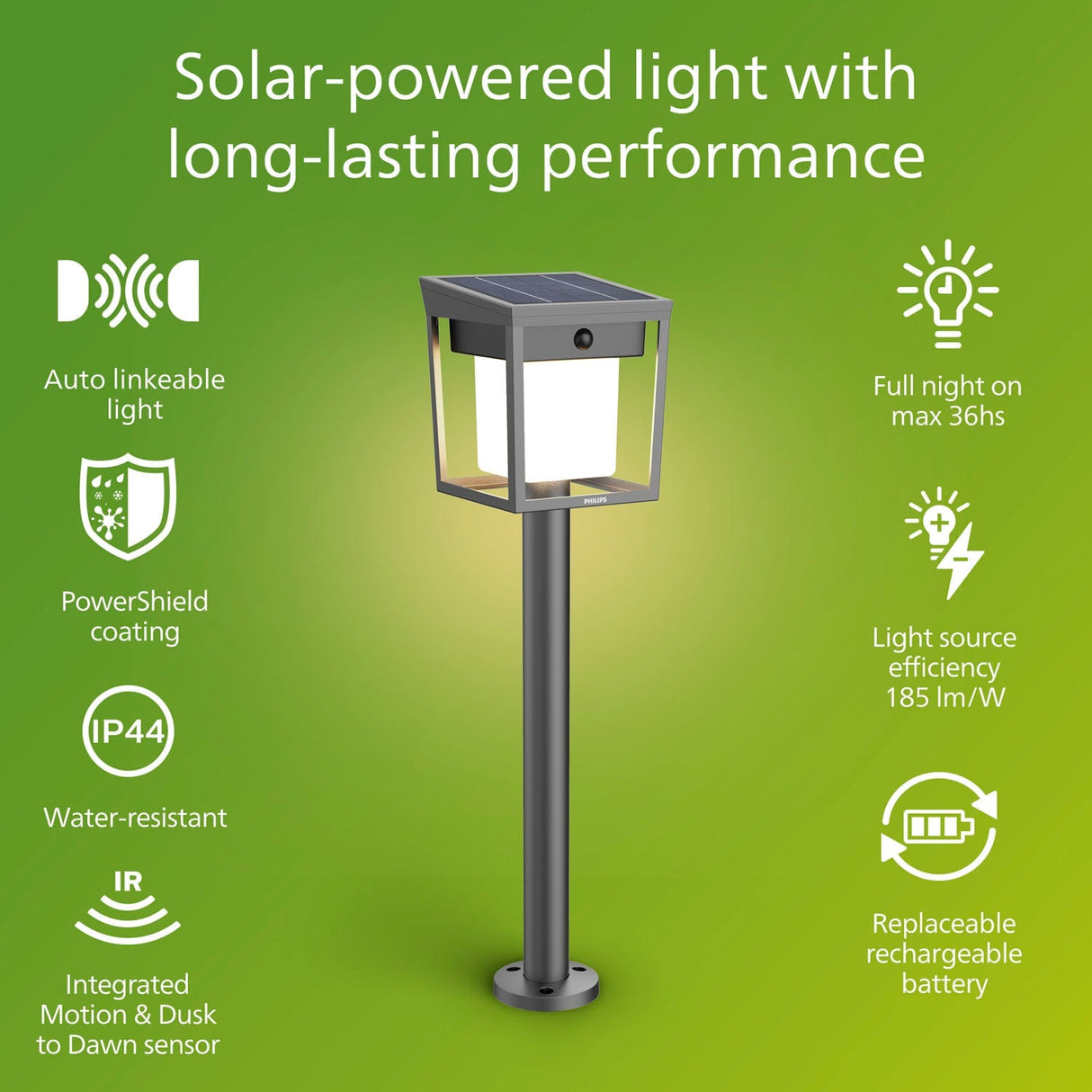 Philips Blaise Piedestal Solcell Led 250/20Lm Svart
