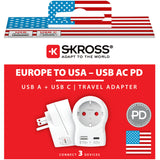 Skross Reseadapter Europa Till Usa M.Fl. Usb-A/Usb-C 20W Pd Jordad