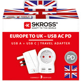 Skross Reseadapter Europa Till Uk M.Fl. Usb-A/Usb-C 20W Pd Jordad